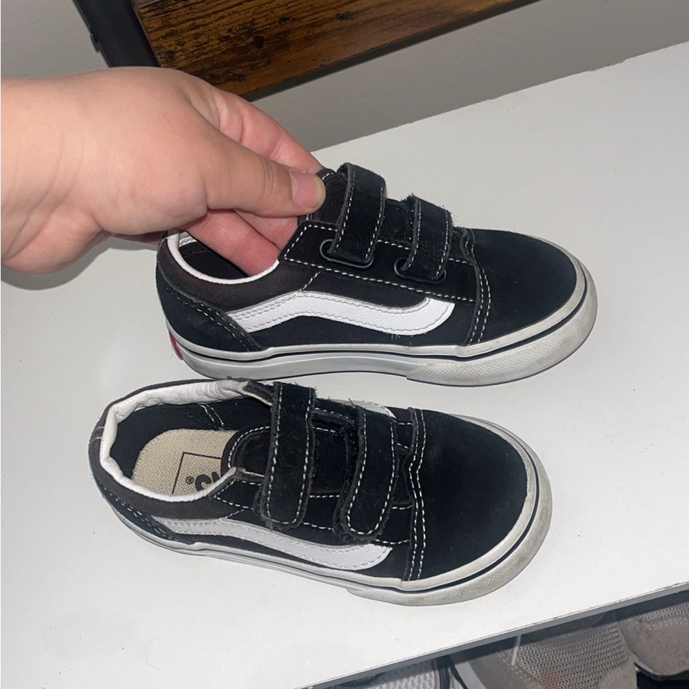 Vans Kids Black and White Velcro Skate Sneakers